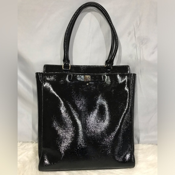 Vintage Kate Spade Black Patent Leather Long Tall Tote Shopper Bag Rare - Picture 6 of 16